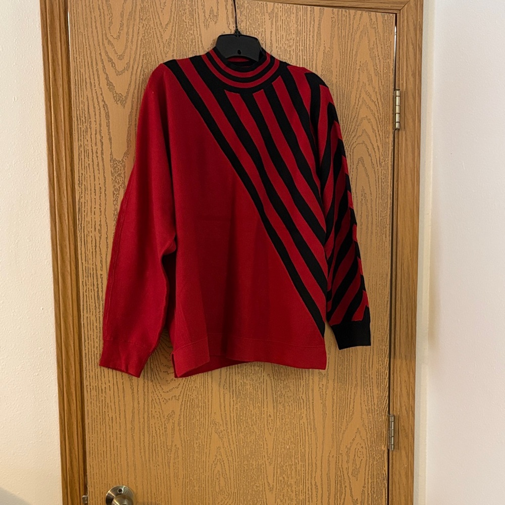 Chico's Striking Red and Black Crewneck Sweater